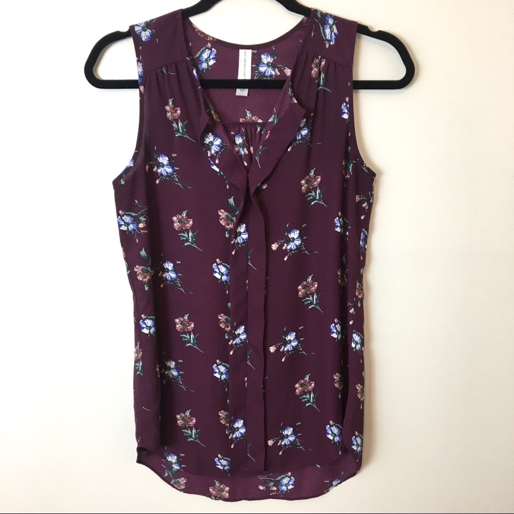 Warehouse Floral Sleeveless Blouse - Purple and Blue